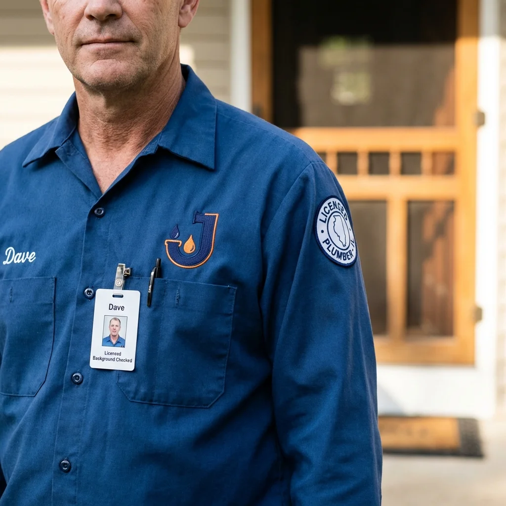 Licensed plumber showing ID badge in Heathsville, VA