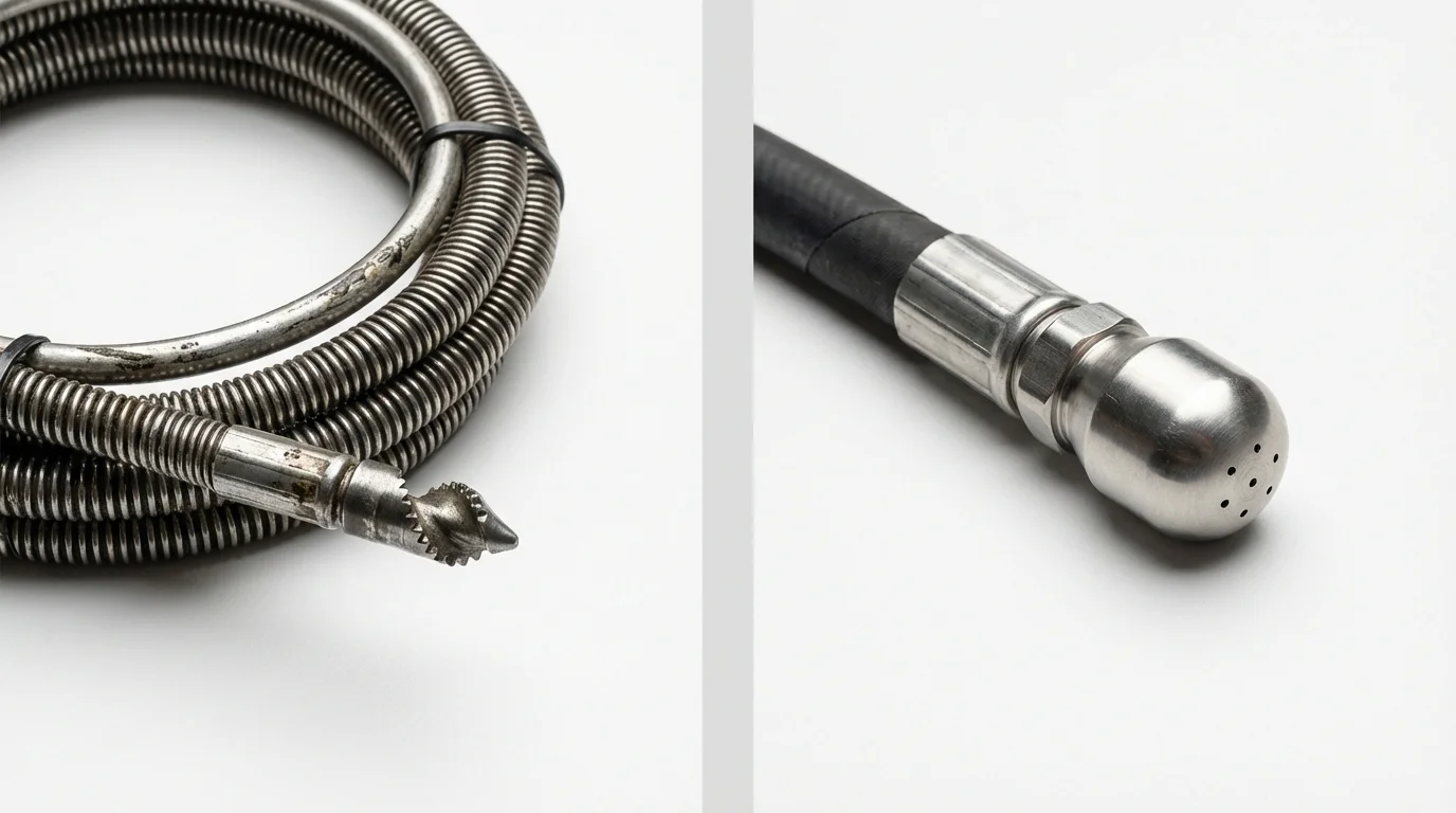 Drain snake cable and hydro jetting nozzle used for drain cleaning in Heathsville, VA