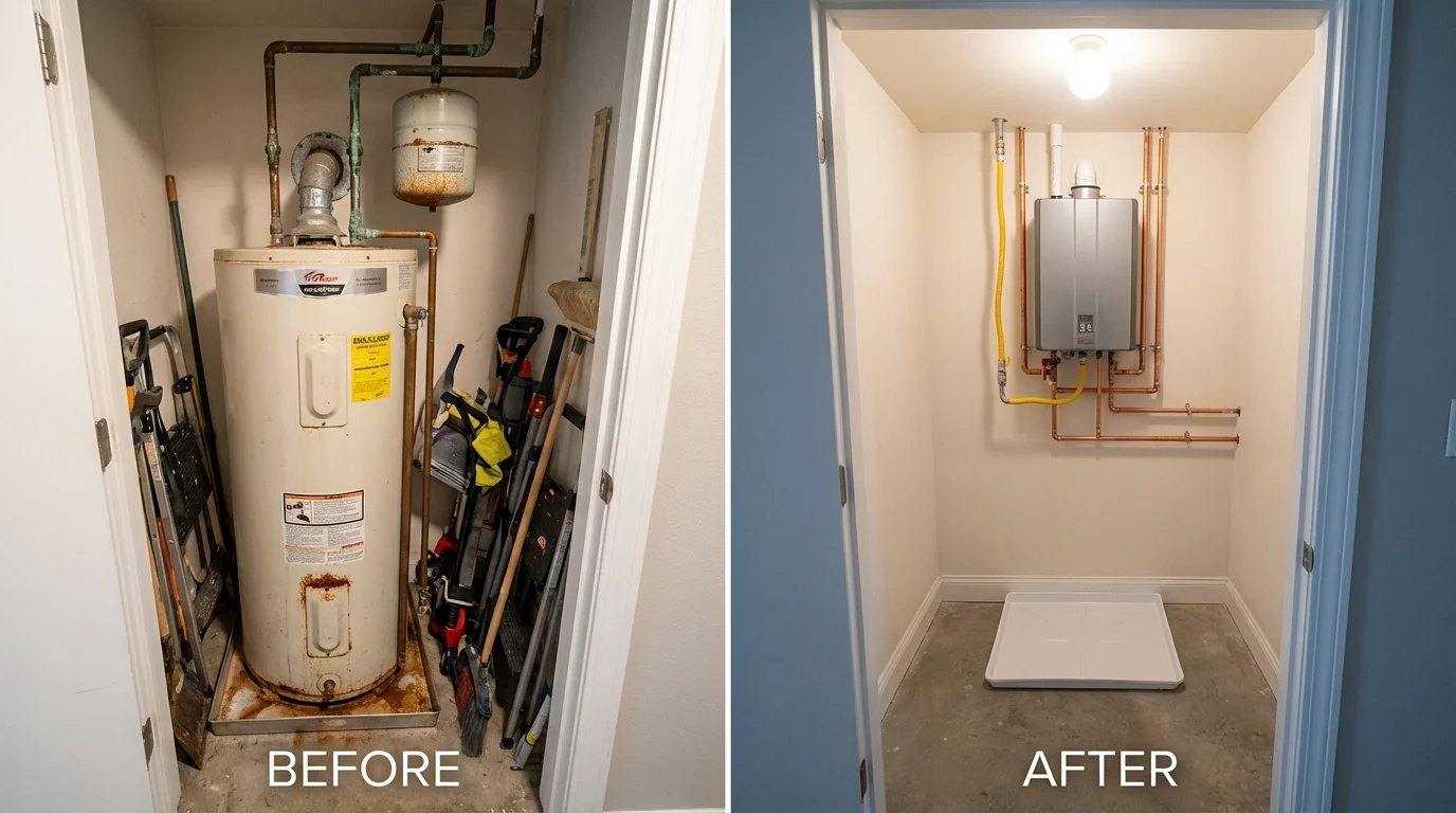 Tank water heater versus wall-mounted tankless unit comparison for Heathsville, VA homeowners