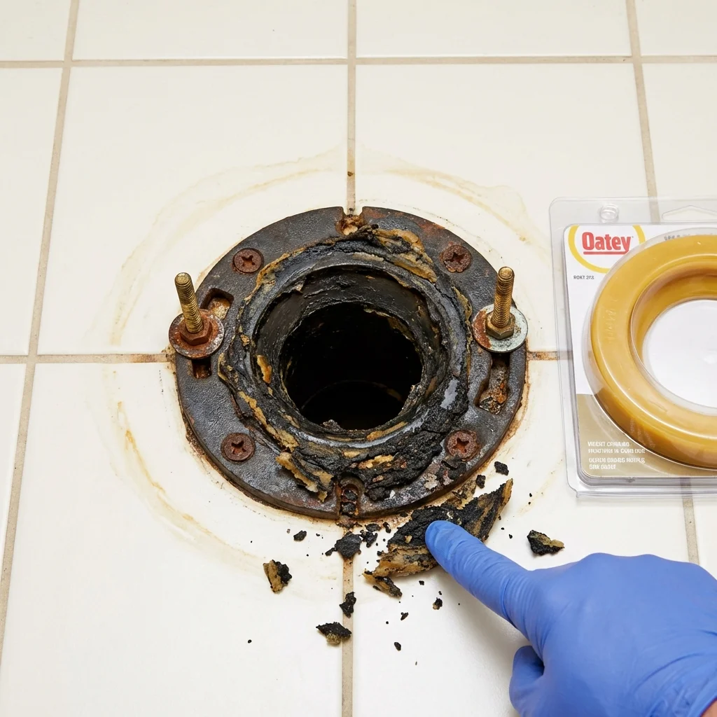 Failed wax ring showing water seepage at the base of a toilet in a Heathsville, VA home