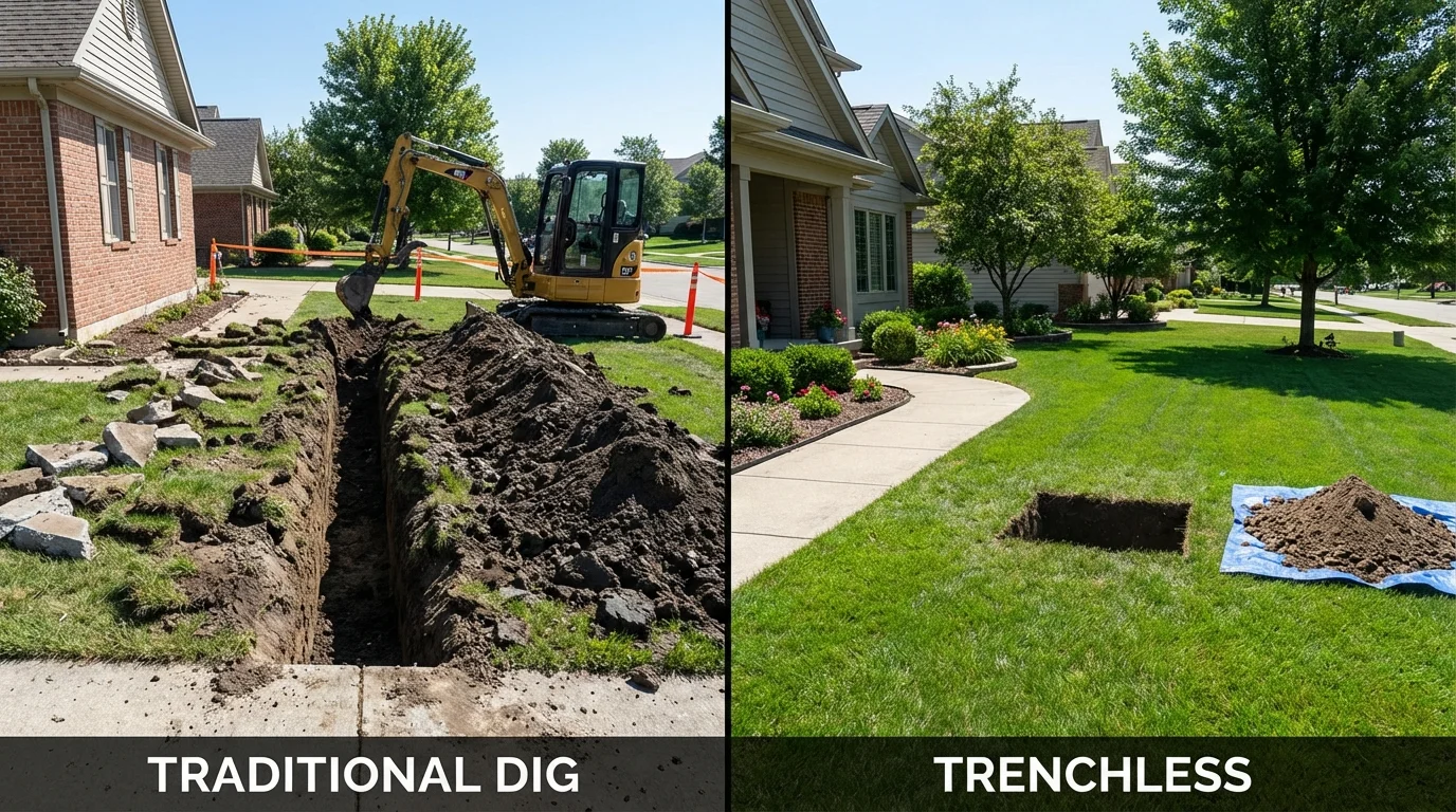 Trenchless sewer repair with minimal yard damage versus traditional excavation in Heathsville, VA